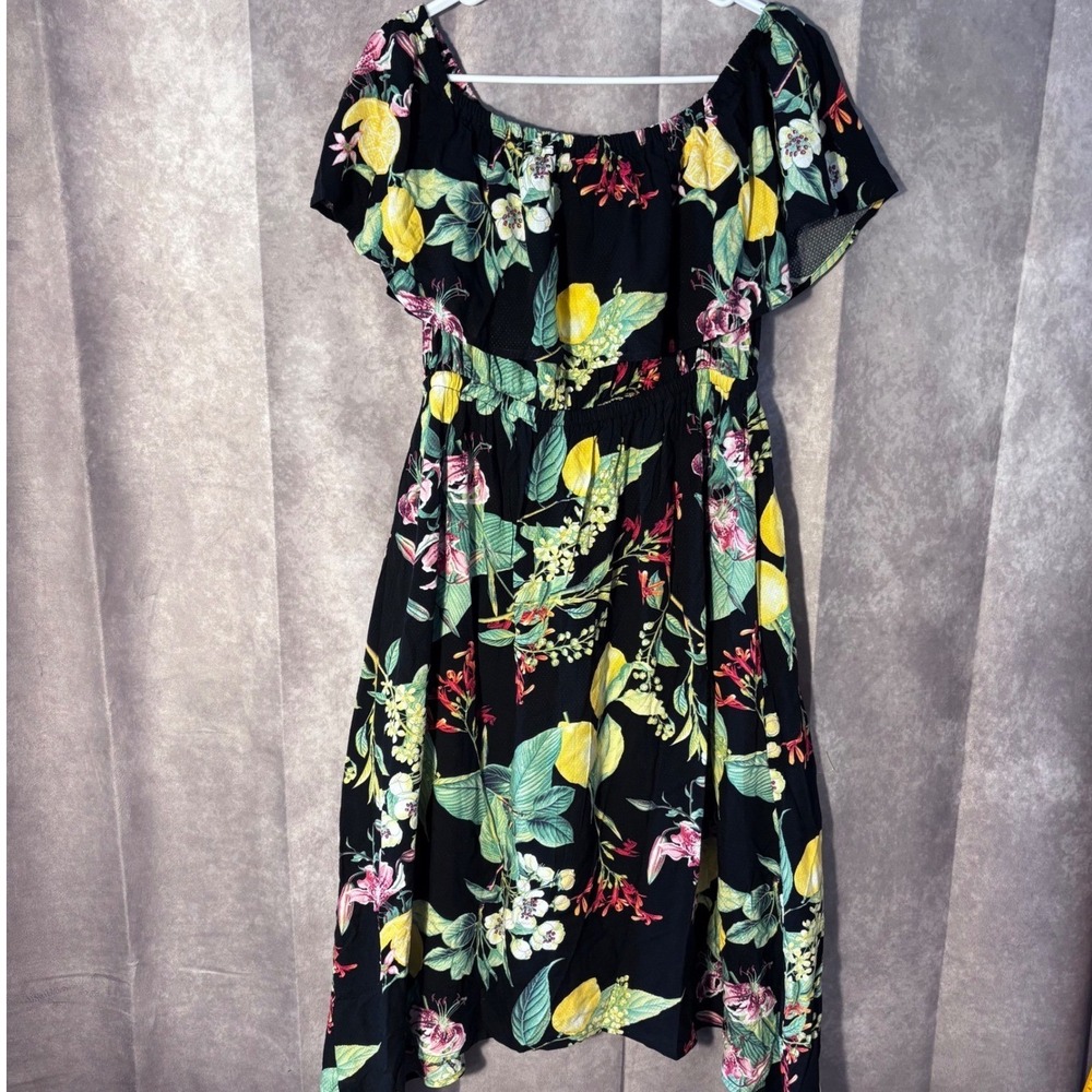 G by Giuliana Small Stretch Lemon Floral Off Shoulder Midi‎  Flowy Dress Summer